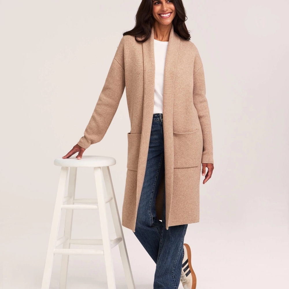 DESIGN LAB Light Beige Open-Front Long Knit Cardigan - Brand: - Picture 7 of 7